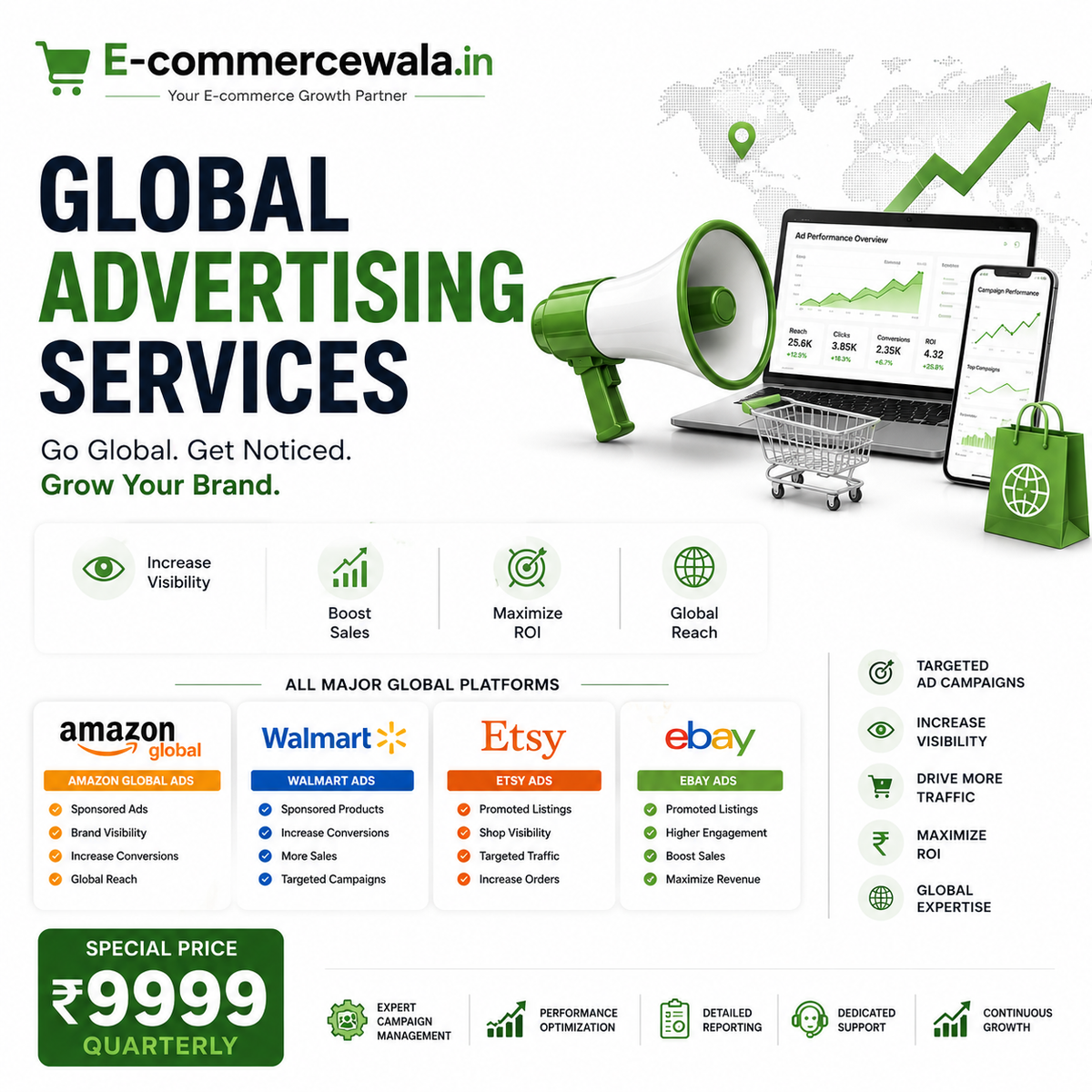 Global Marketplace Advertising Management | Amazon Global, Walmart, Etsy & eBay Ads | International PPC Campaign Management | 3 Months | ₹9,999