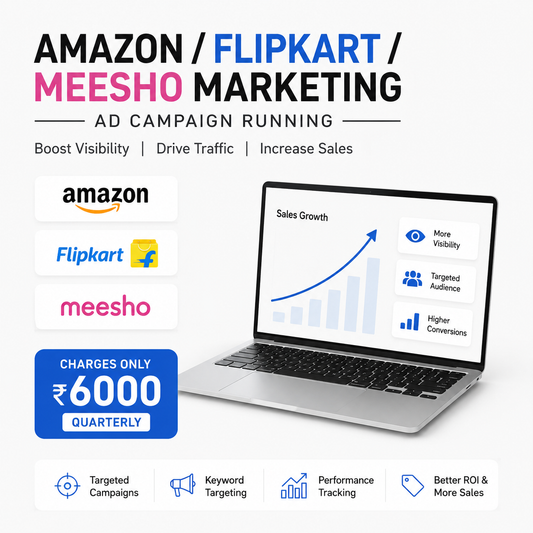 Domestic Marketplace Advertisement Management Service | Amazon, Flipkart, Meesho, Myntra, AJIO & Nykaa Ads | 3 Months Campaign Management | Boost Sales & ROI 6000 ONLY